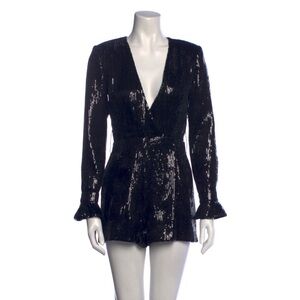 Retrofete black sequin playsuit with waist tie
